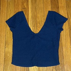 Hollister Medium Double Deep V Navy Blue Ripple Crop Textured Top Summer